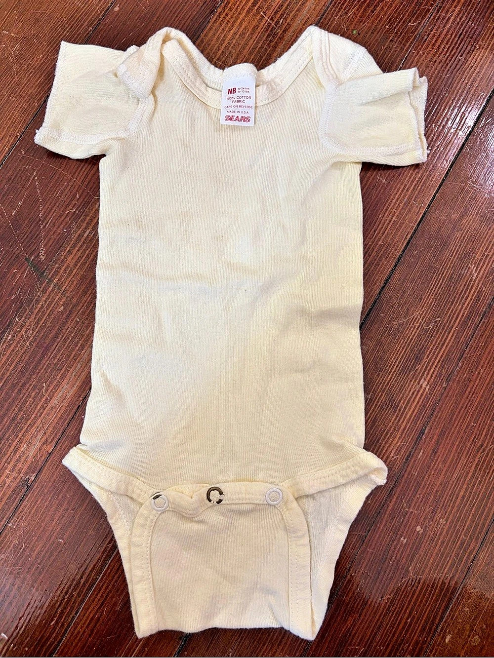 Vintage Butter Yellow Sears Baby Bodysuit 100% Cotton Size NB